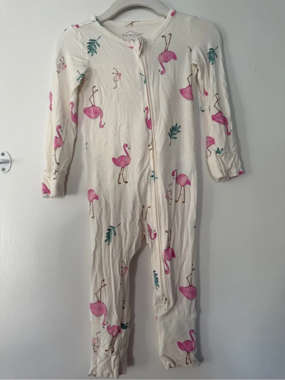 Carter's Flamingo One-Piece and Lavender swan one piece pajamas size 9m